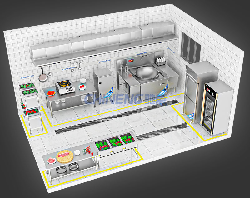 20-50Enterprise Canteen Kitchen 3D Rendering