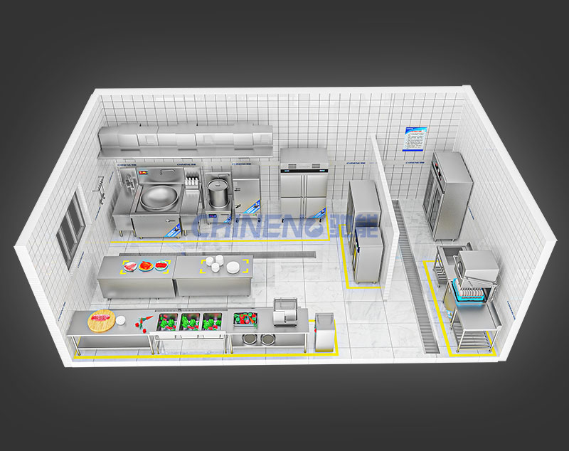 20-50Enterprise Canteen Kitchen 3D Rendering