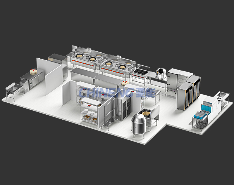 Medium sized multi dish Chinese restaurantChinese Restaurant Kitchen 3D Rendering